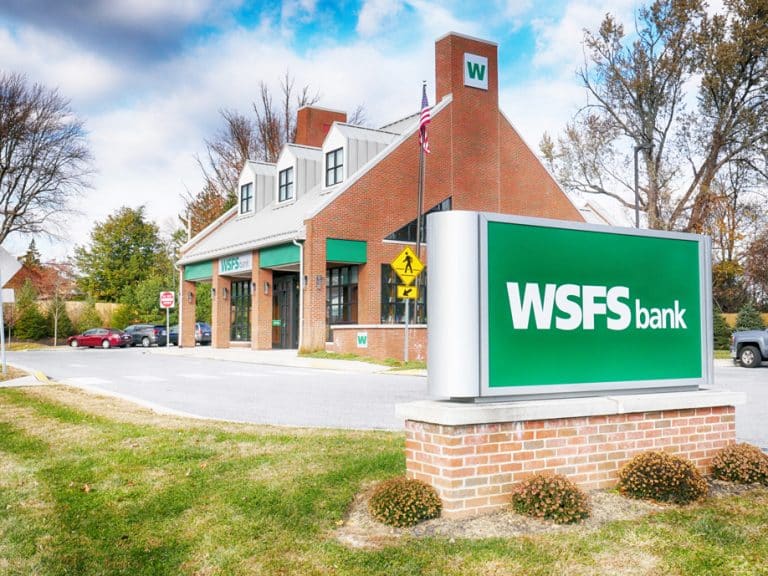 WSFS building with a green sign.