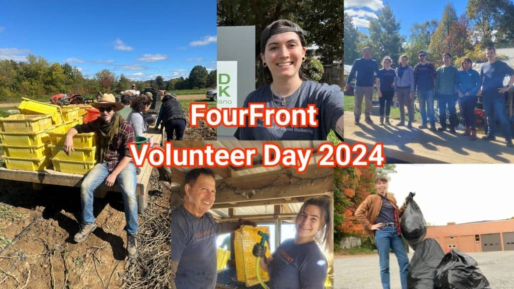 A photo collage showing FourFront team members volunteering.